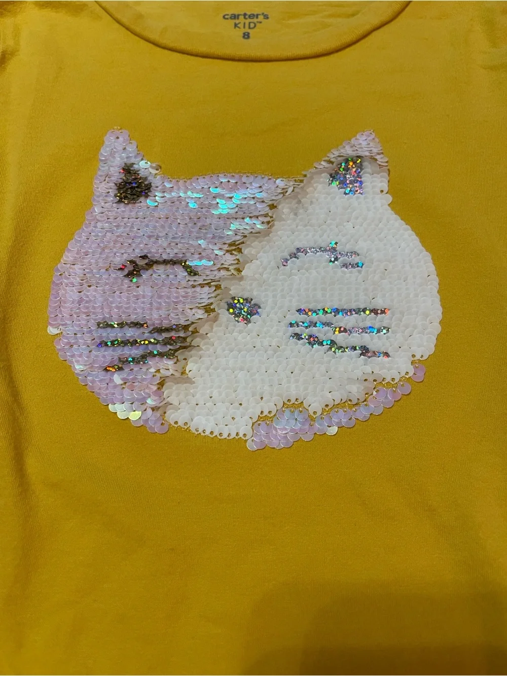Carter's Yellow Long-Sleeve Sequin Cat Top